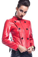 Melisandra Button Leather Jacket